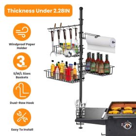 Standing BBQ Storage Caddy, Large Capacity Griddle Organizer With Multi-Size Baskets, Tool Hooks & Windproof Paper Towel Holder, Easy Assembly For Cam