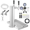 Kegerator Tower Kit, Dual Taps Beer Conversion Kit, Stainless Steel Keg Beer Tower Dispenser with Dual Gauge CGA320 Regulator & D-System Keg Coupler