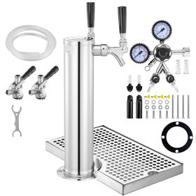 Kegerator Tower Kit, Dual Taps Beer Conversion Kit, Stainless Steel Keg Beer Tower Dispenser with Dual Gauge CGA320 Regulator & D-System Keg Coupler
