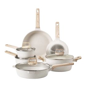 17 Piece Pots and Pans Set, Granite Nonstick Cookware Set, Induction Cookwares, Kitchen RV Cooking Sets with Frying, Sauce, Saute, Tempered Glass