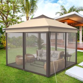 11 x 11 Feet 2-Tier Pop-Up Gazebo Tent Portable Canopy Shelter Carry Bag Mesh (Color: Brown)