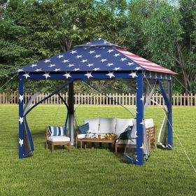 11 x 11 Feet 2-Tier Pop-Up Gazebo Tent Portable Canopy Shelter Carry Bag Mesh (Color: Blue)