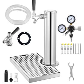 Kegerator Tower Kit, Single Tap Beer Conversion Kit, Stainless Steel Keg Beer Tower Dispenser with Dual Gauge CGA320 Regulator & D-System Keg Coupler (Default: Default)